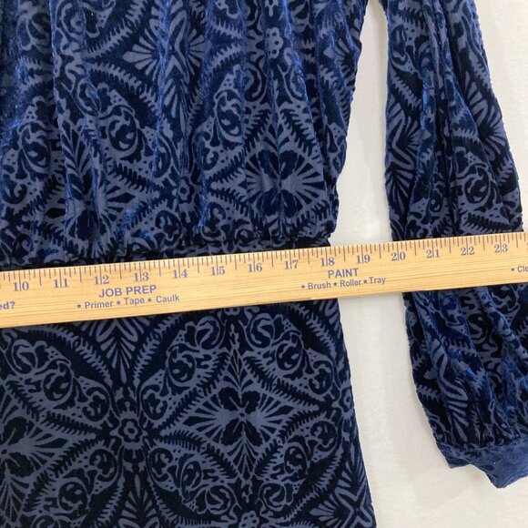 New Hillary Scott La Bellum size XL Navy Velvet Burnt-out Stretch Midi Dress - Picture 8 of 12